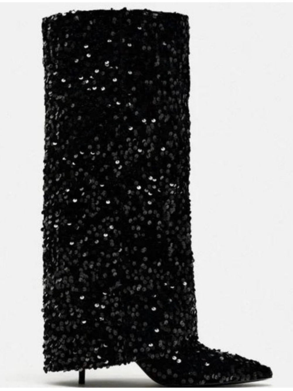 Zara Black Sequin Pointed Toe Knee High Boots NWT Size 9 Star Trek Wardrobe